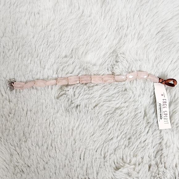 NEW Peyote Bird Free Spirit Chunky Rose Quartz Stone Leather Sterling Bracelet - Picture 6 of 9